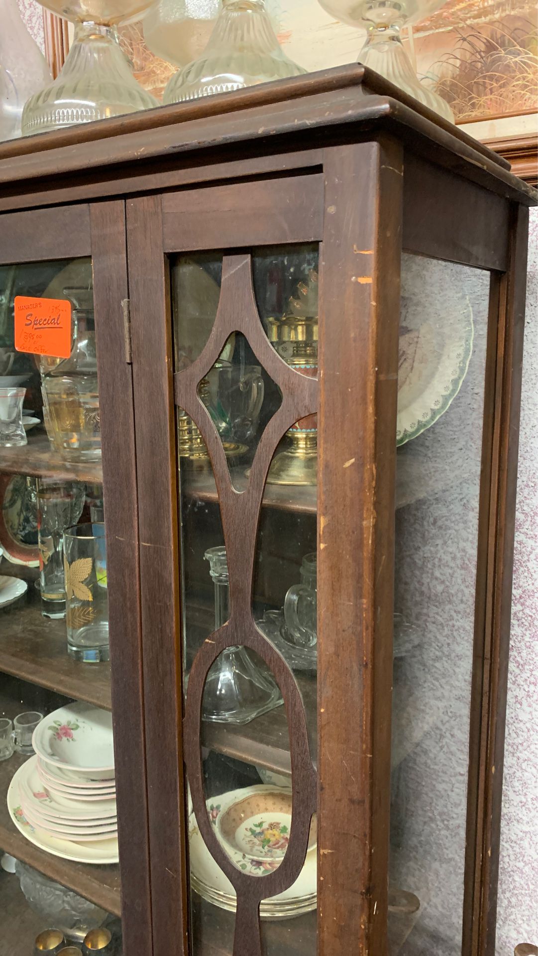 Amazing Fine! Antique China Cabinet! Real wood and original glass and handles!