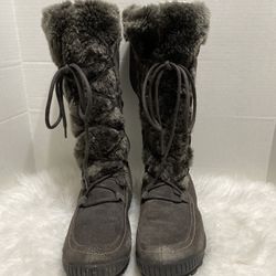 Baretraps Dory Winter Boots Gray Suede Leather Faux Fur Lined Tall Size 9 Thumbnail