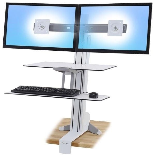 Dual Monitor Sit-Stand with Worksurface Plus - White