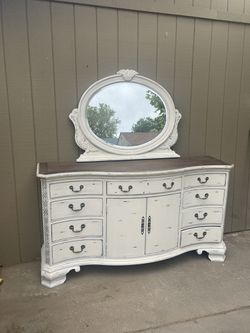 Chalk Painted Large Dresser And Mirror  Thumbnail