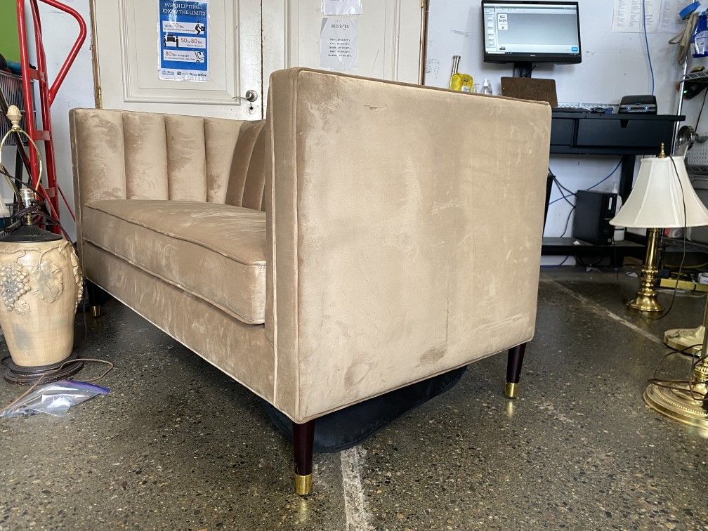 World Market Leanna Channel Tufted Camel Velvet Loveseat for Sale in