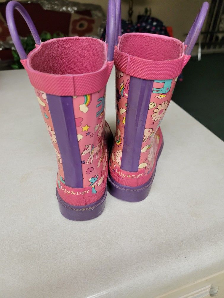 Lily and Dan unicorn Rain boots Size 9 - 10 kids