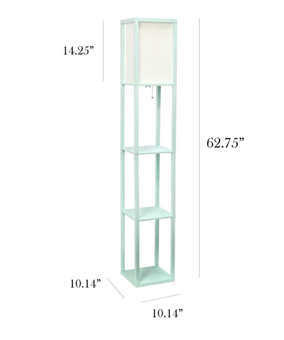 63.3 in Etagere Aqua Floor Lamp Organizer Store Shelf with Linen Shade