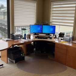 Large Custom Office Desk with File Cabinets Thumbnail