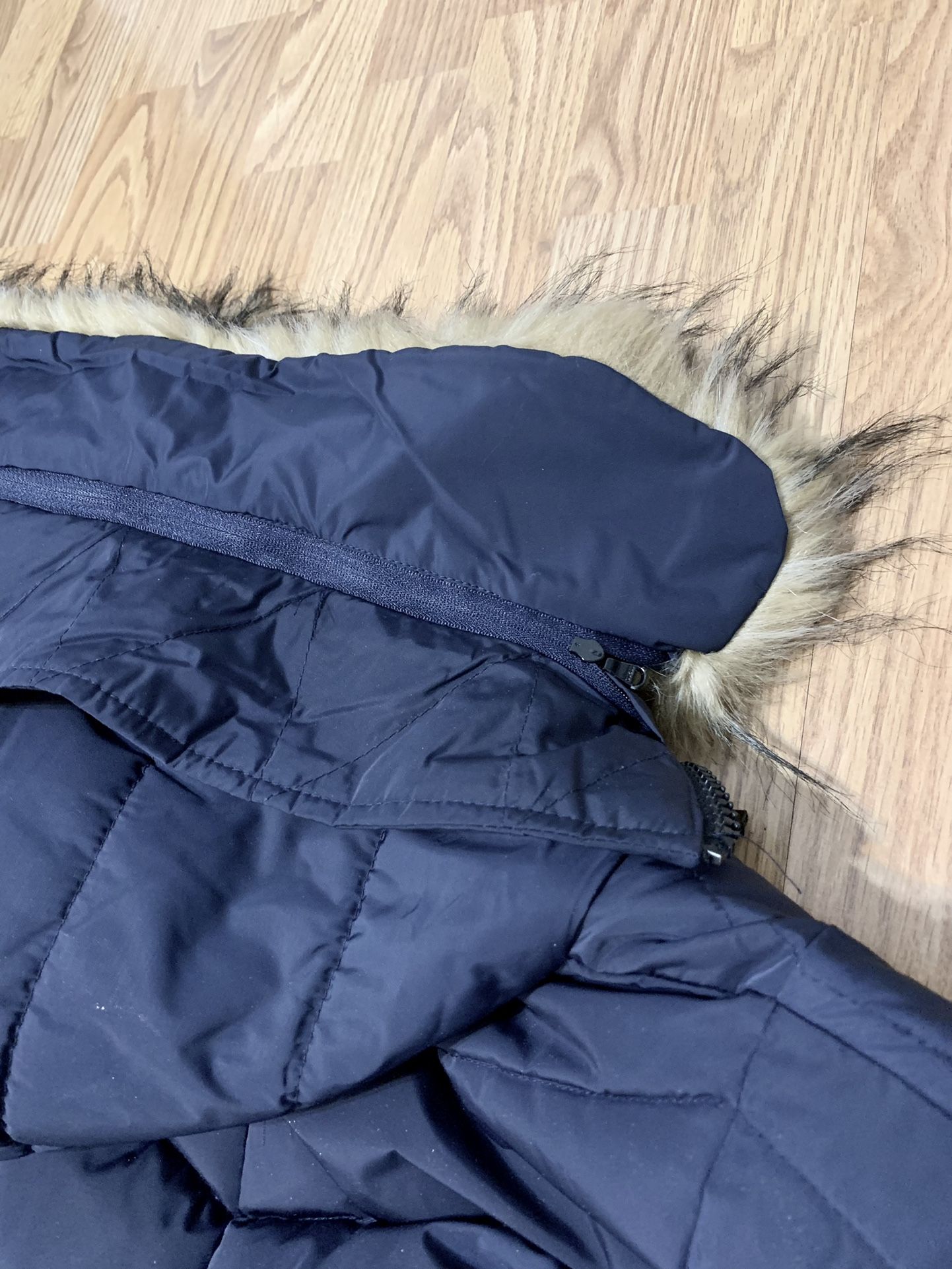 Guess Down Filled parka Fur Hooded puffer coat Blue winter jacket Womens x-large