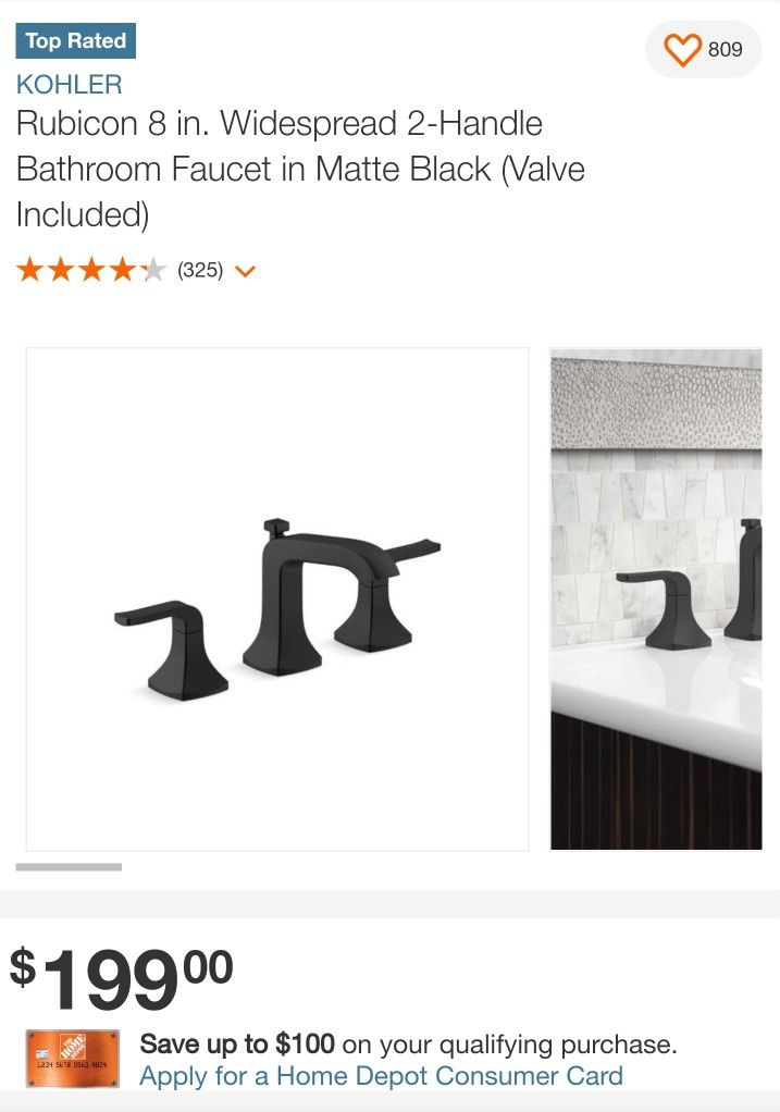 New Kohler Rubicon 8 in. Widespread 2-Handle Bathroom Faucet in Matte Black