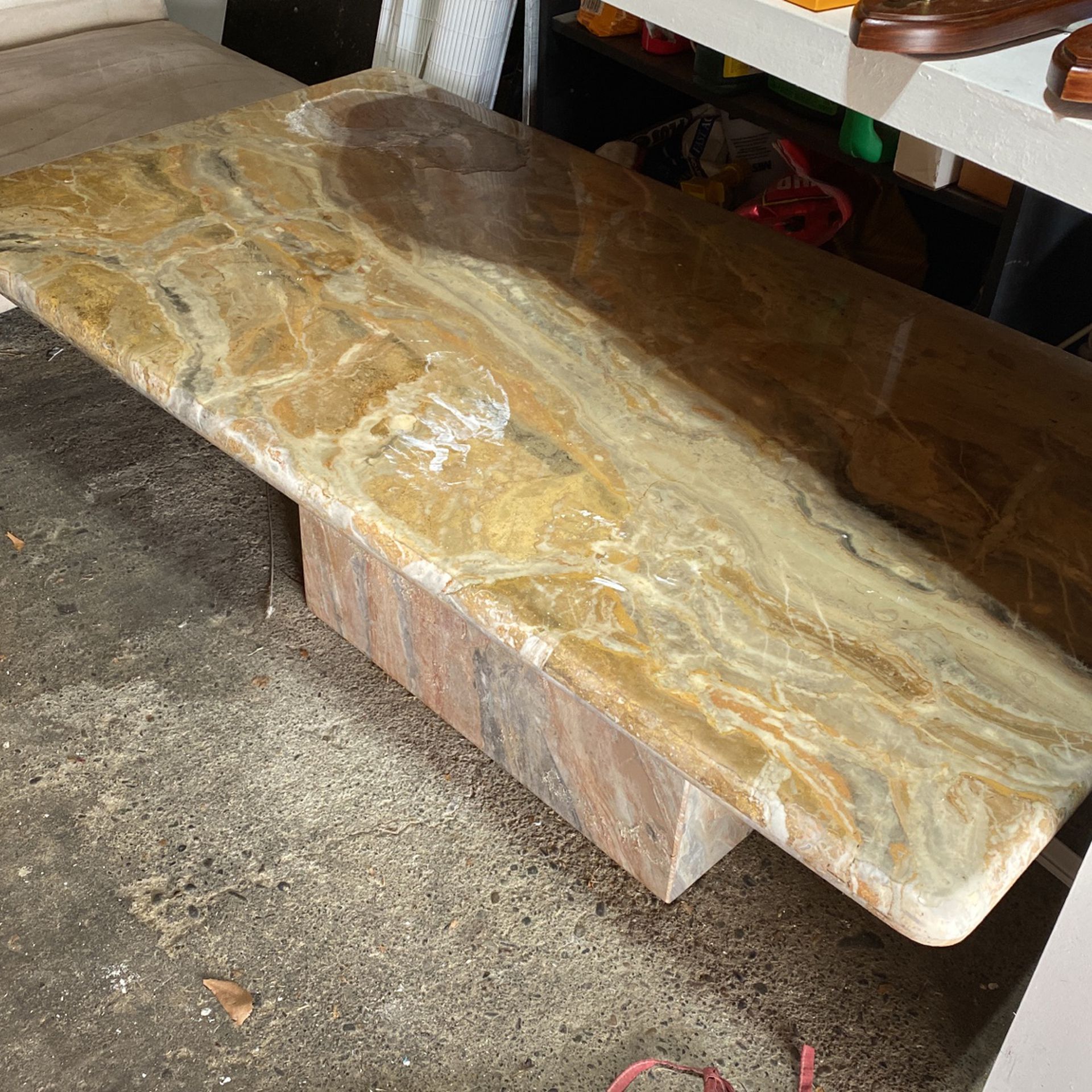Solid Breccia Marble Table With Solid Marble Base