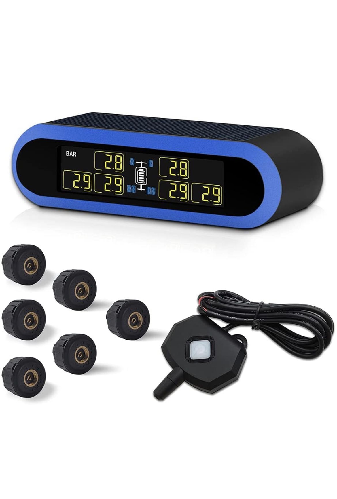 Solar-Powered Digital Tire Pressure Monitoring System(TPMS), 80ft Sensing Distance, for RV Camper, Travel Trailer, Folding Camper, Motor Home, Fifth W