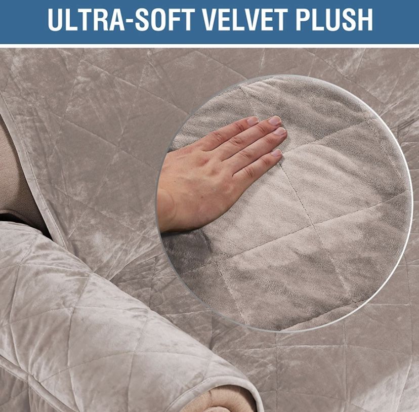 H.VERSAILTEX Sofa Cover Quilted Thick Velvet Plush Couch Cover for 3 Cushion Sofa Slipcover Protector from Pets Dogs, Non-Slip Two Elastic Straps on B