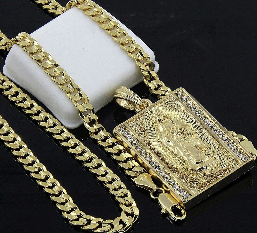 Necklace Men's gold-plated hip hop iced Brock Virgin Mary pendant