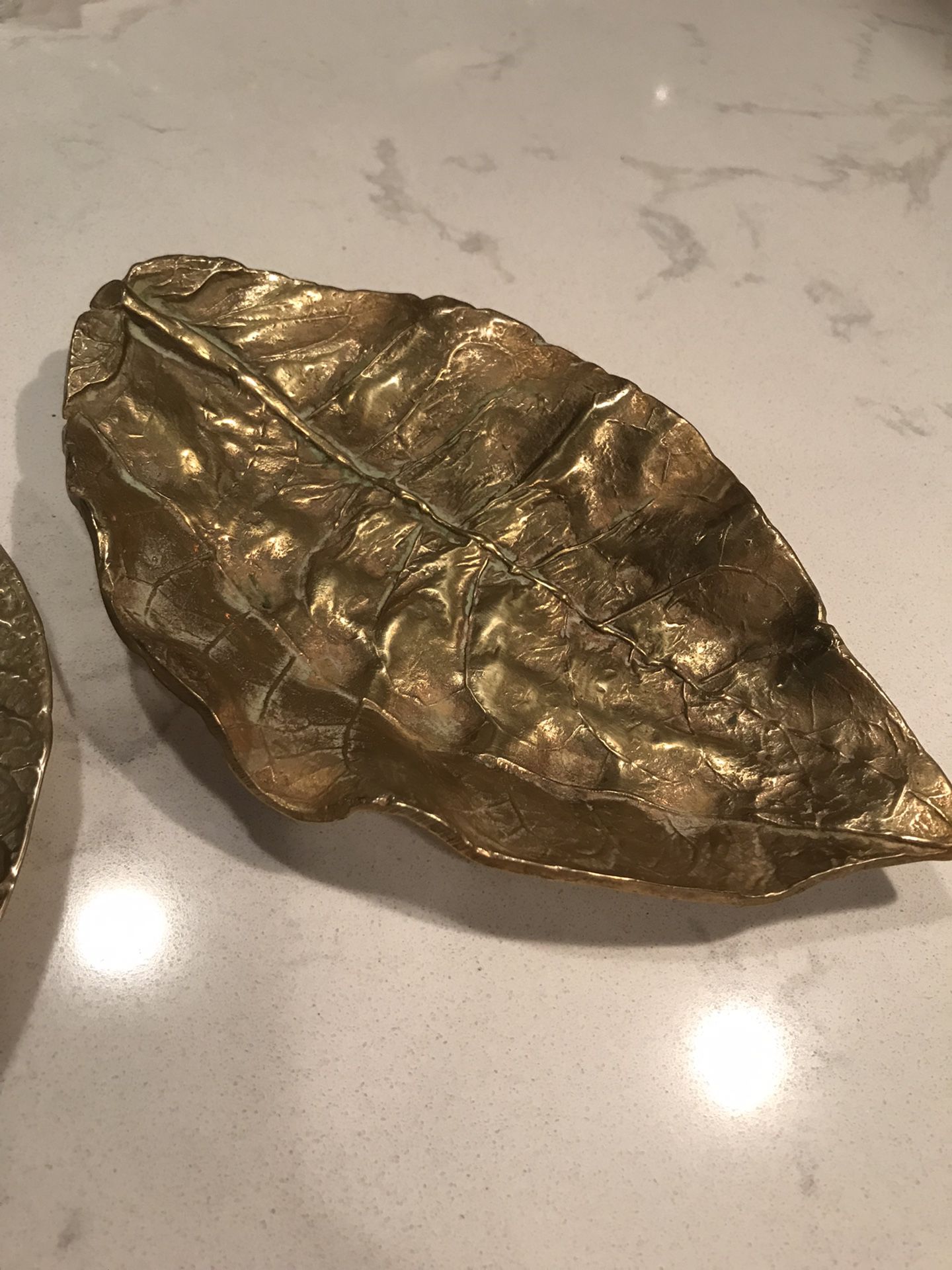 Set Of 2 Brass Vintage Leaf Dishes, Cambron Brass And VA Metalcrafters 