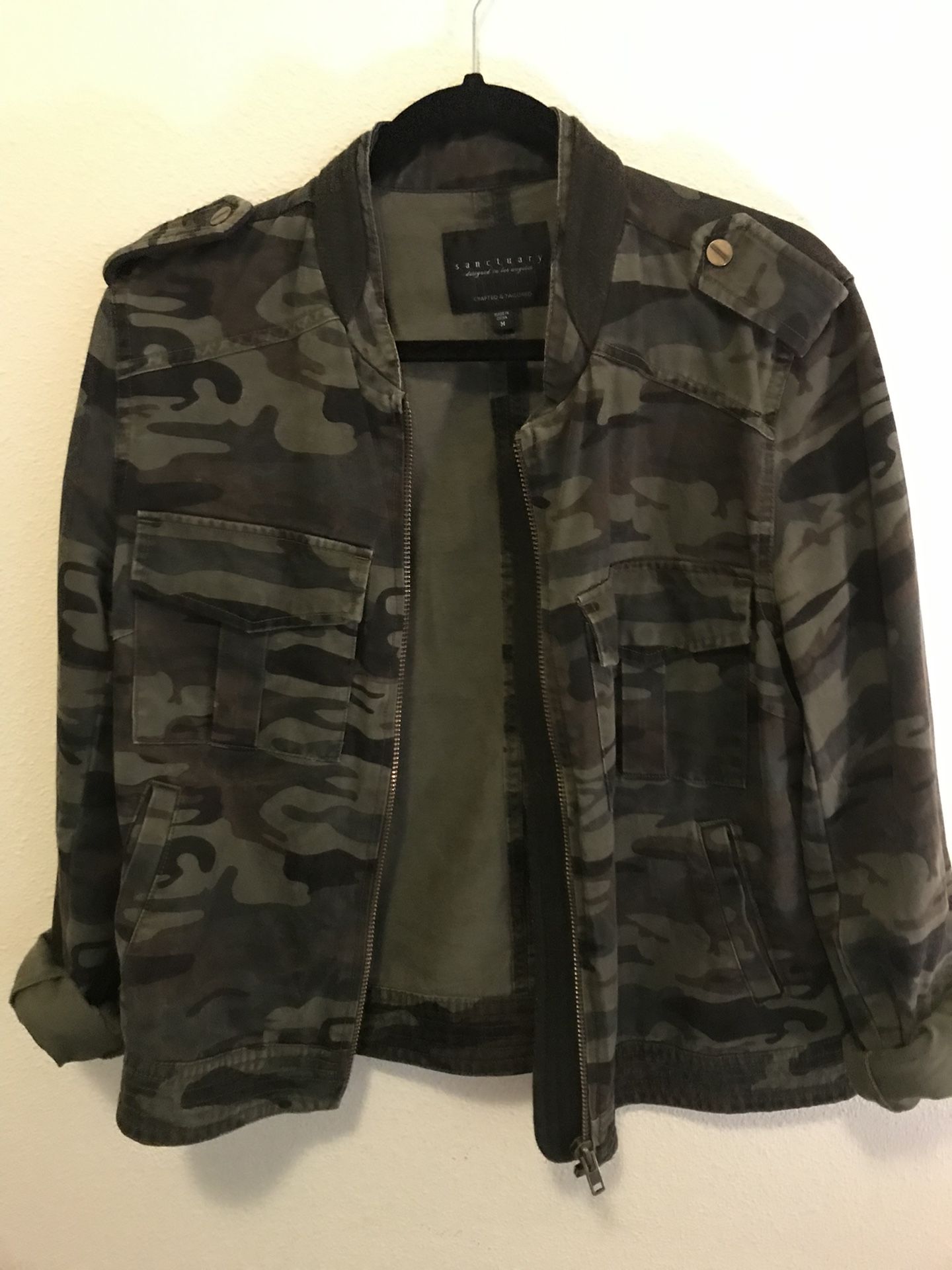 Unisex Army Pattern Denim With Zipper Jacket