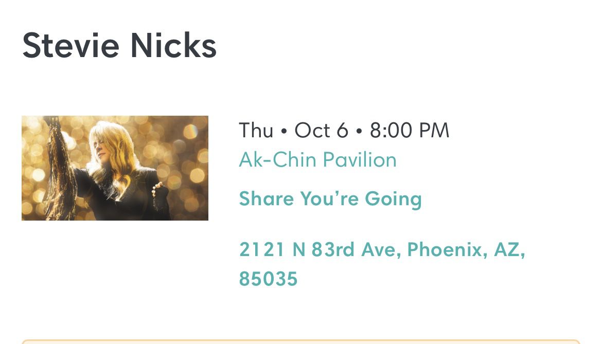 3 Stevie Nicks Concert Tickets 