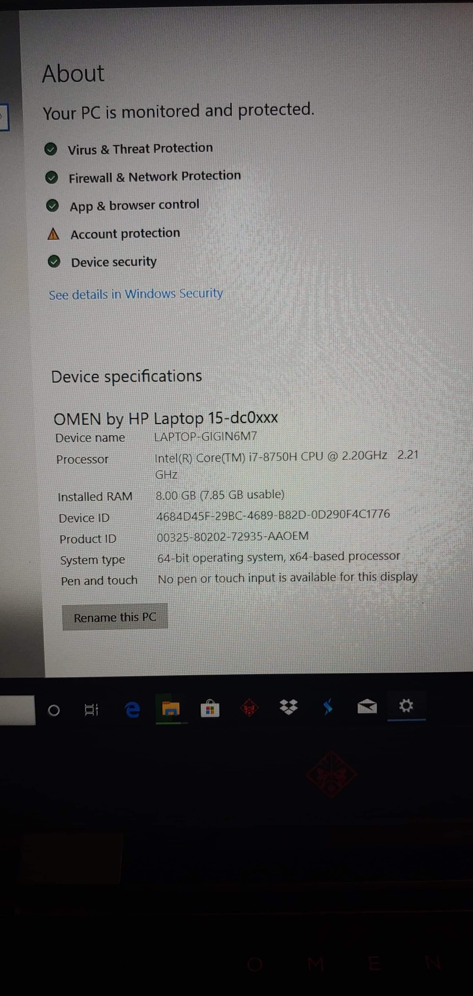 HP Oman i7 8750 laptop