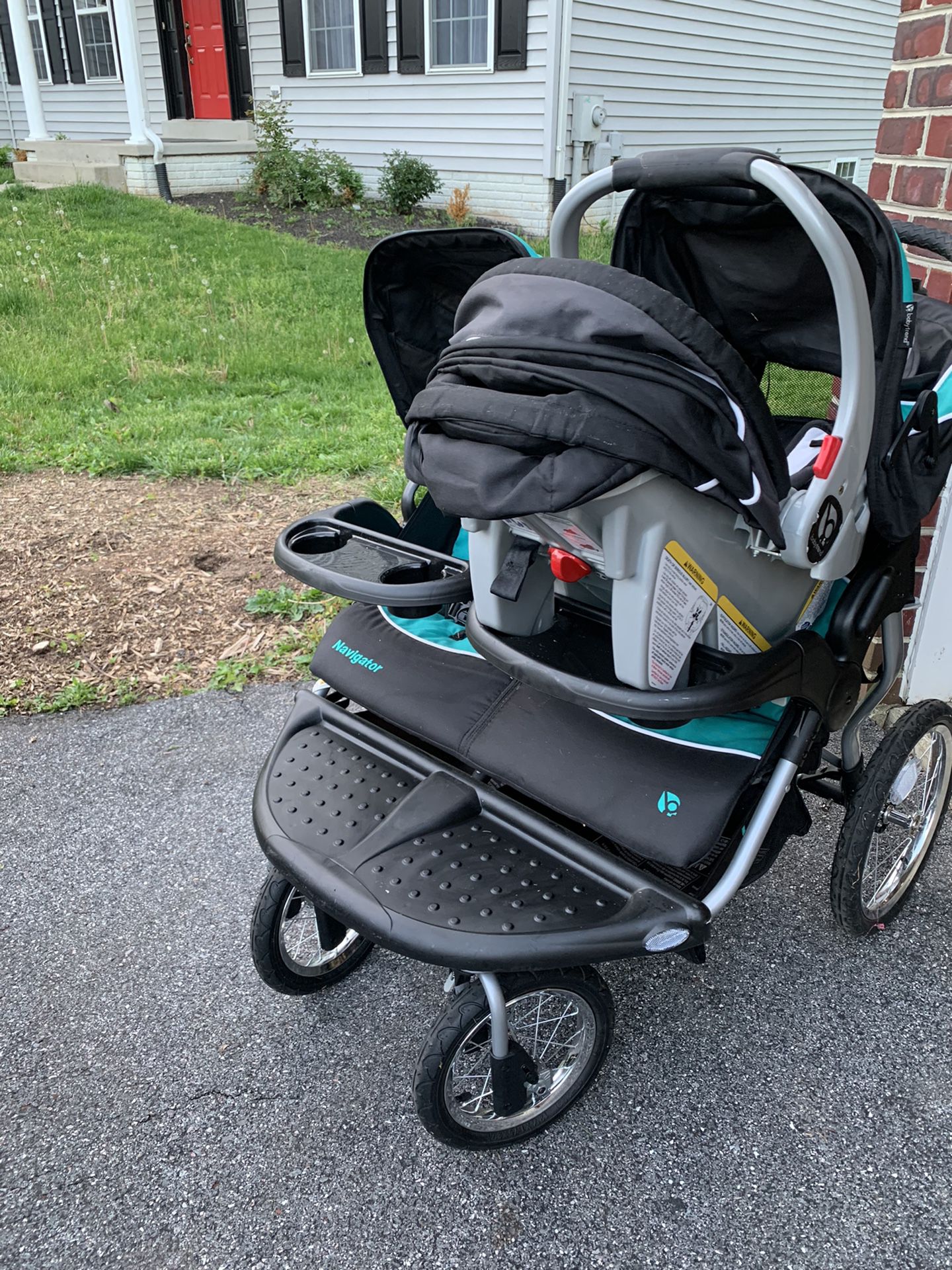 Used Baby Double Stroller With  1 Car Seat And Base 