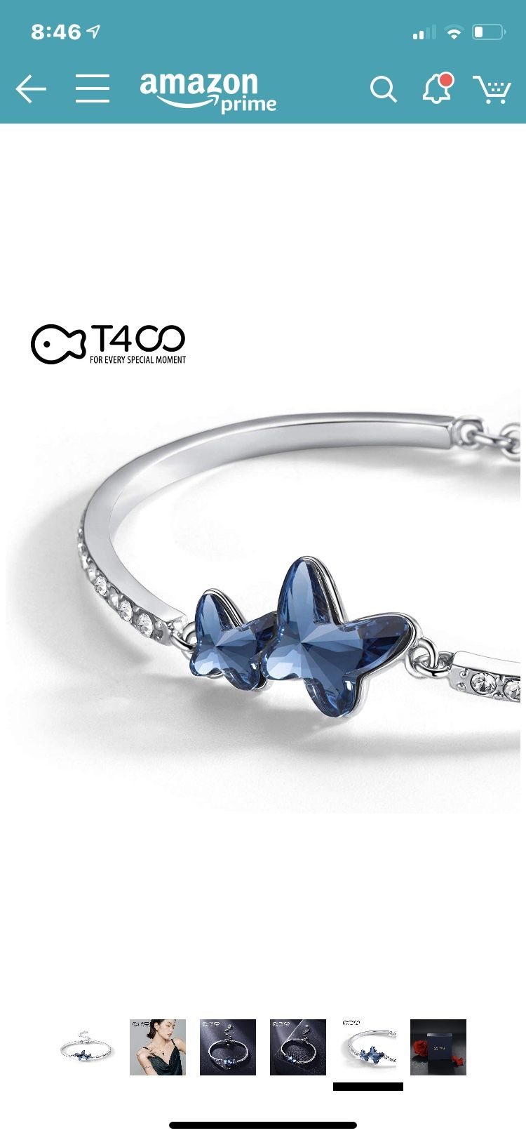 Blue purple butterfly bracelet, earrings & necklace