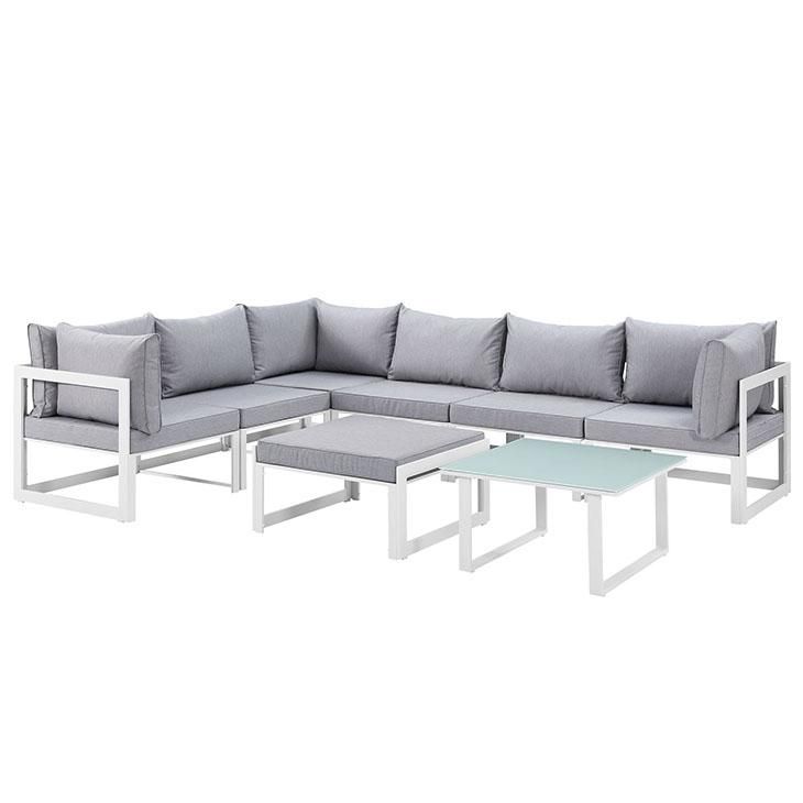 Fortuna 8 Piece Outdoor Patio Sectional Sofa Set, White Gray Size : 90"Lx120"Wx32.5"H