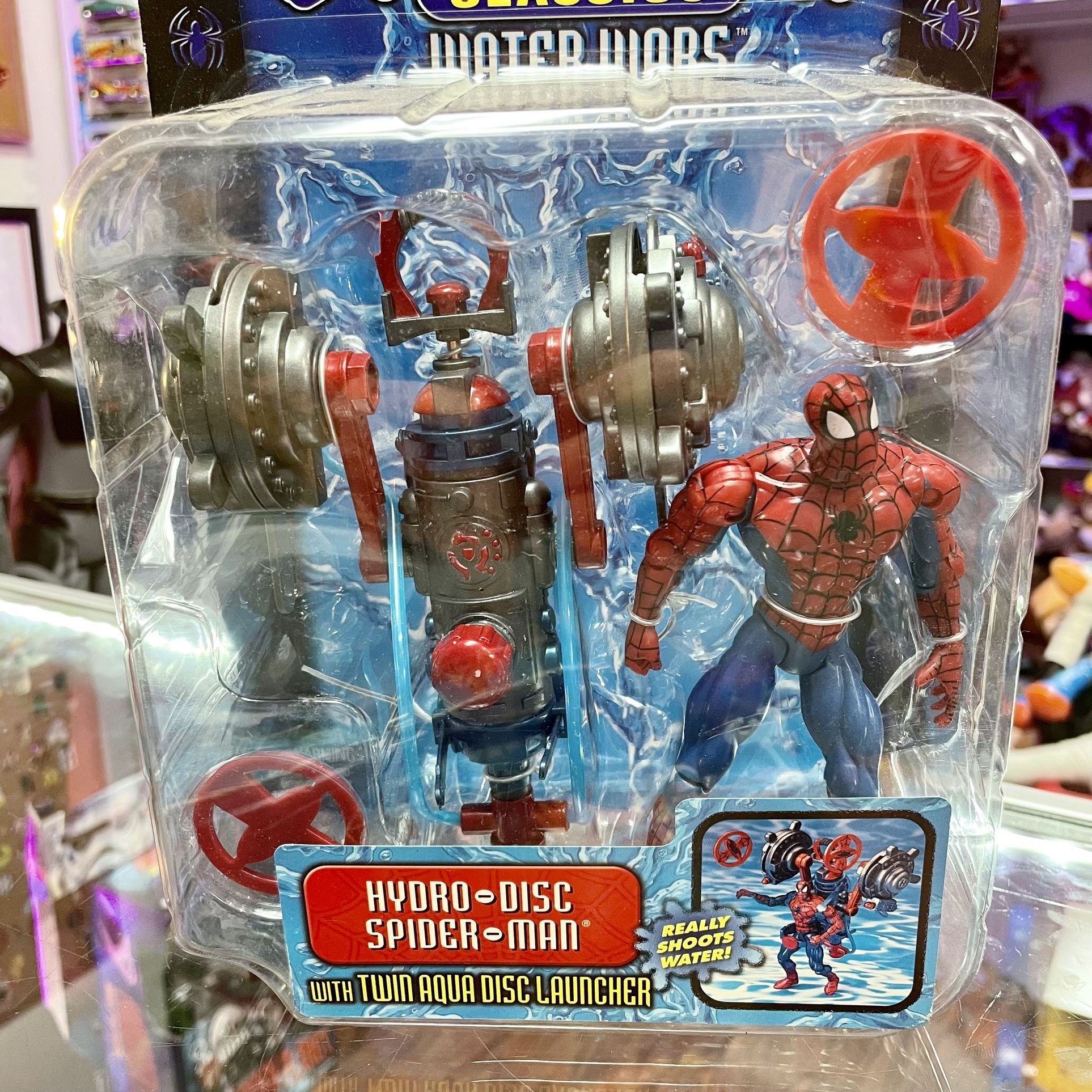 Vintage 2001 Toy Biz Marvel Spider-Man Classics Water Wars Hydro-Disc With Twin Aqua Disc Launcher Action Figure Toy NIB