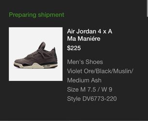  Air Jordan 4 X A Ma Maniére Size 7.5 Thumbnail