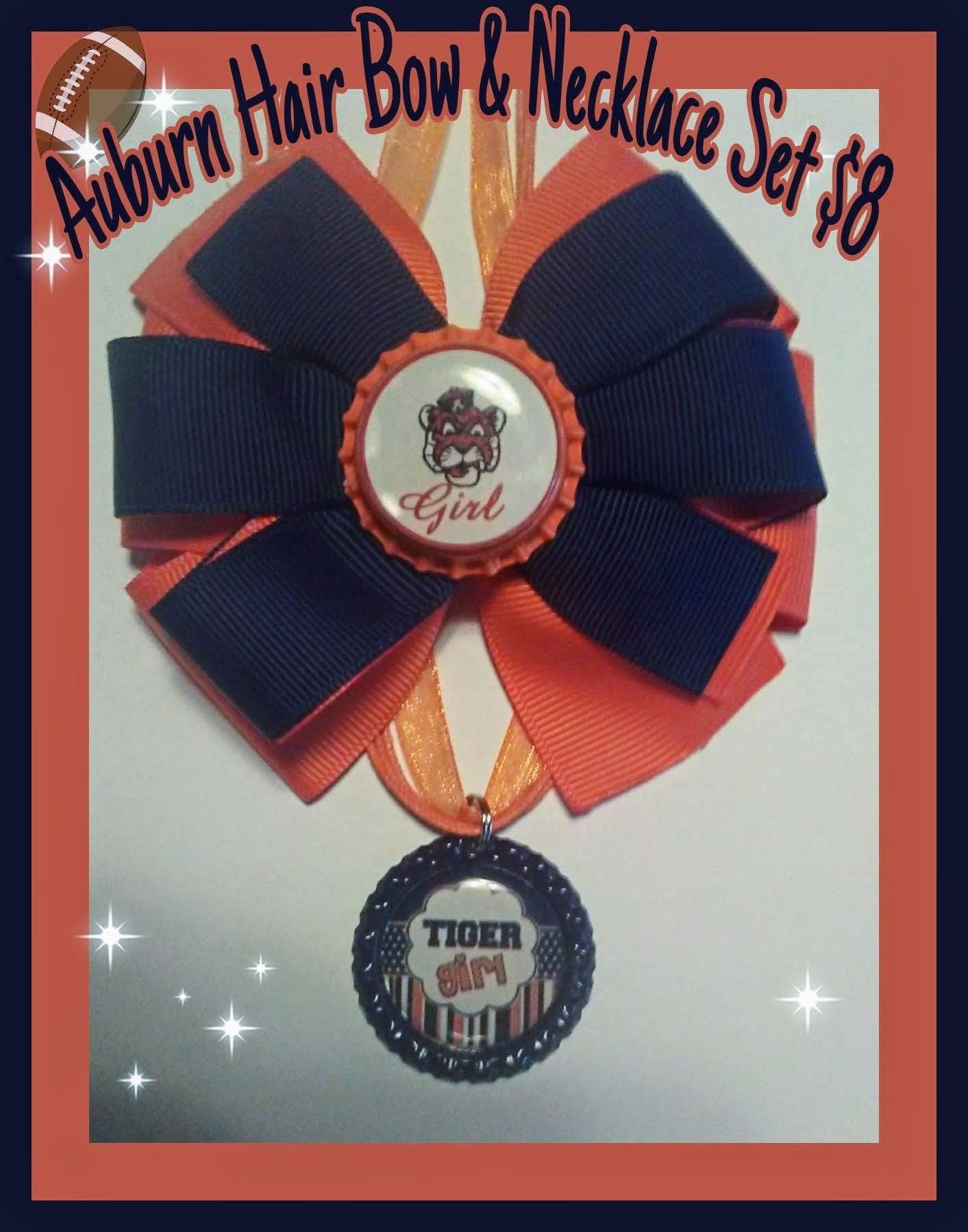 Auburn Tigers inspired hair bow and necklace set