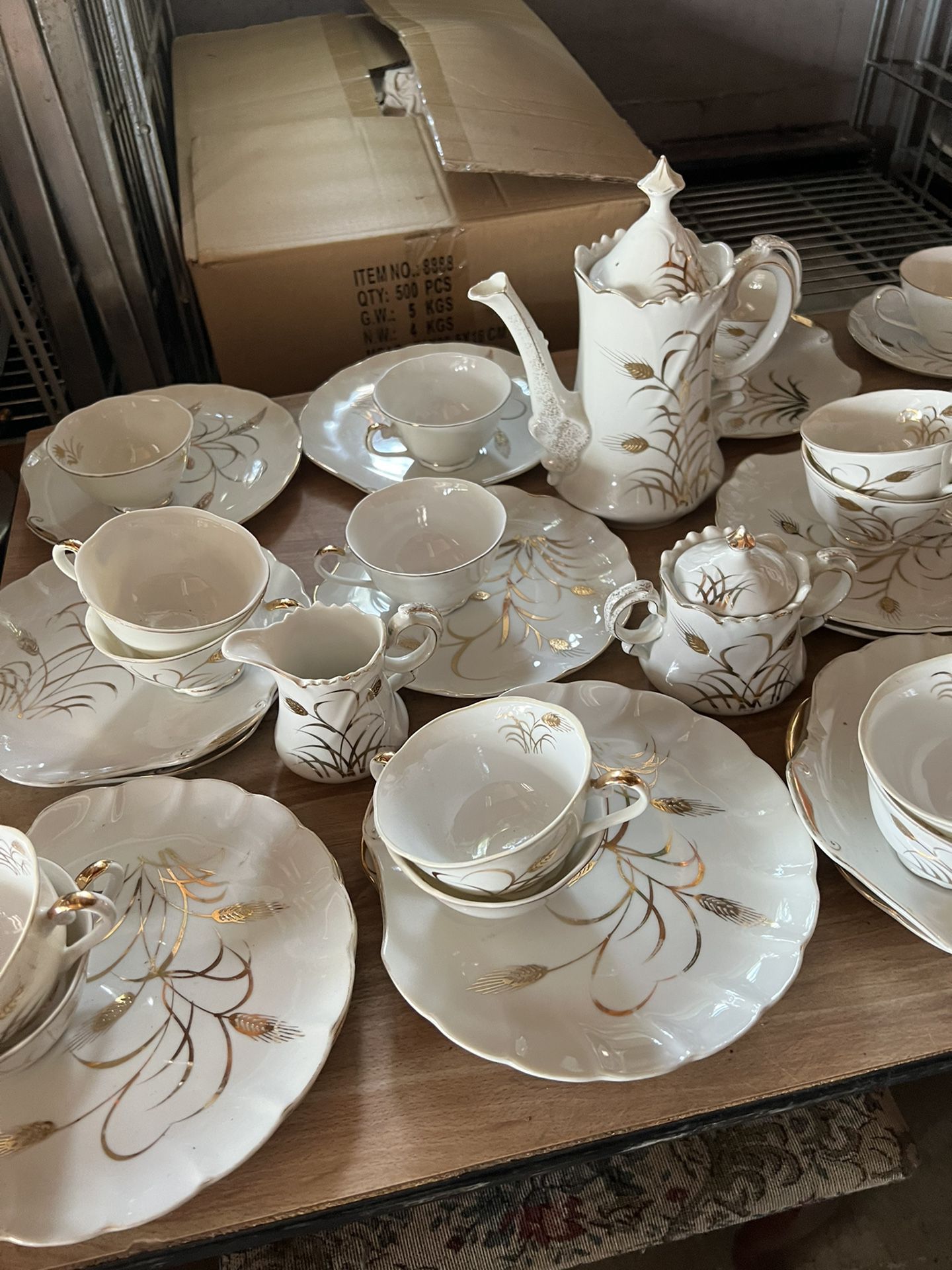 Lefton China Tea Dessert Set For14 People With Tea Kettle , Creamer And Suger.