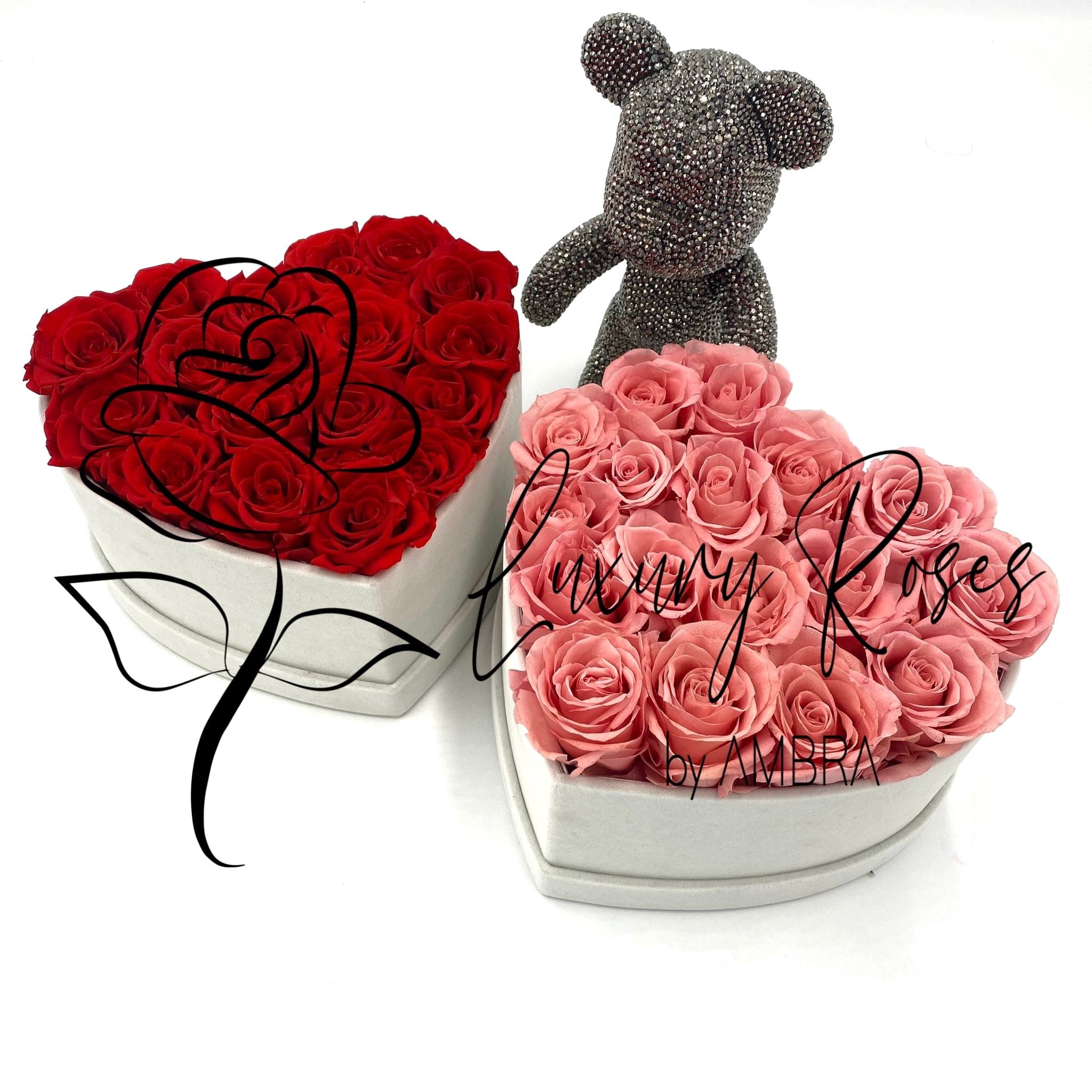 Baby Pink Velvet Heart Shape Eternal Box Roses birthday prom Gift Real Preserved baby pink Flowers Long Lasting present Bday anniversary immortal