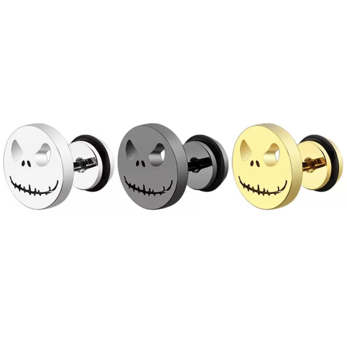 3 Pairs Jack Skellington Nightmare Before Christmas Stud Earrings Black Silver Gold
