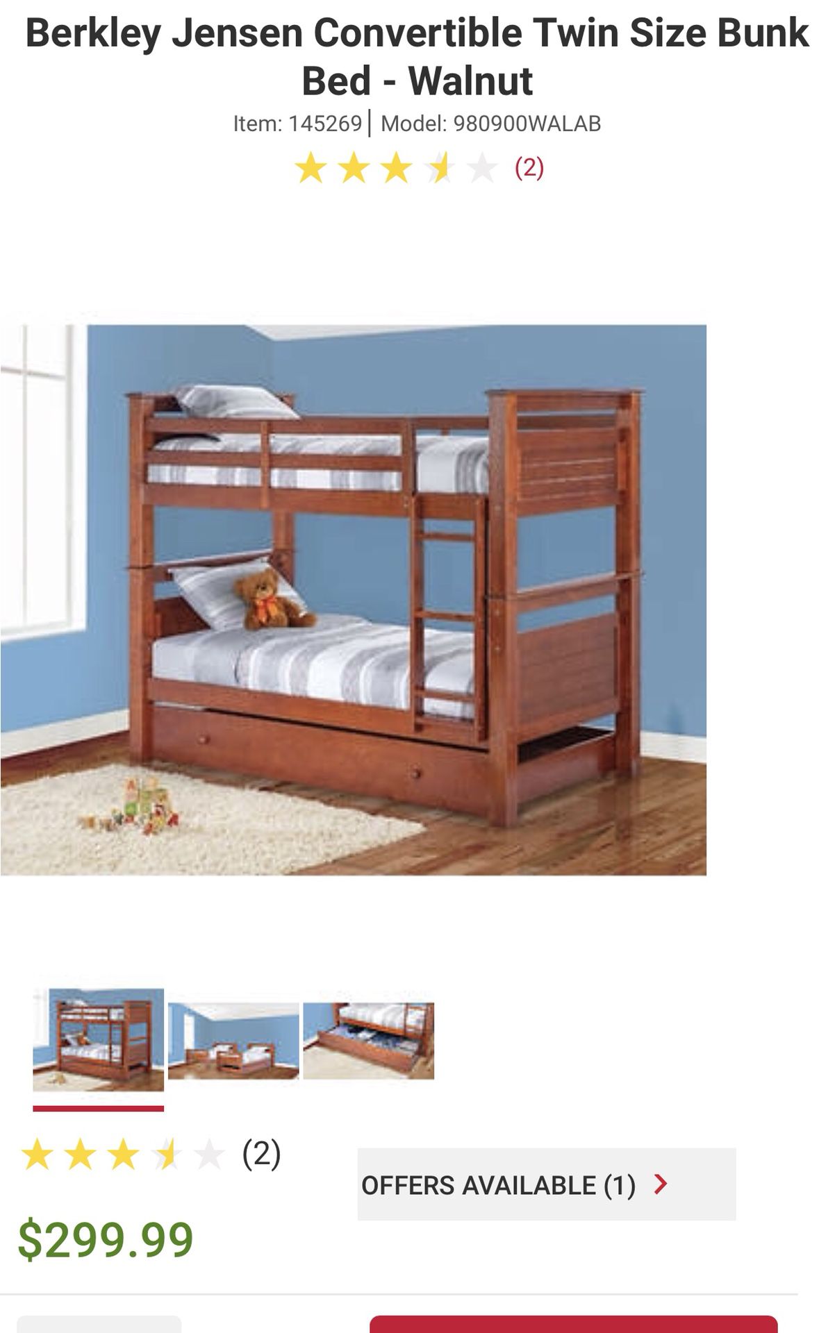 Berkley Jensen Convertible Twin Size, Berkley Jensen Twin Size Bunk Bed With Trundle