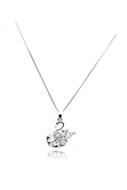 Sterling silver swan crystal pendant necklace Thumbnail