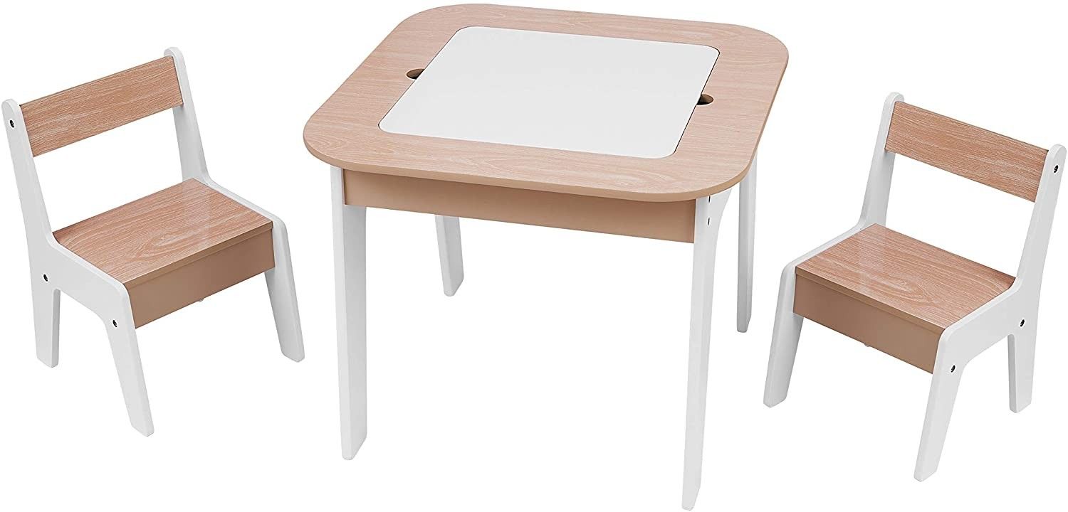 3 in 1 Wooden Storage Table and Chairs Set Table Furniture Convertible Set with Storage Space for Toddlers