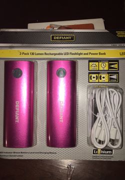 Defiant 2 Pack Rechargeable Flashlight And Power Bank Pink