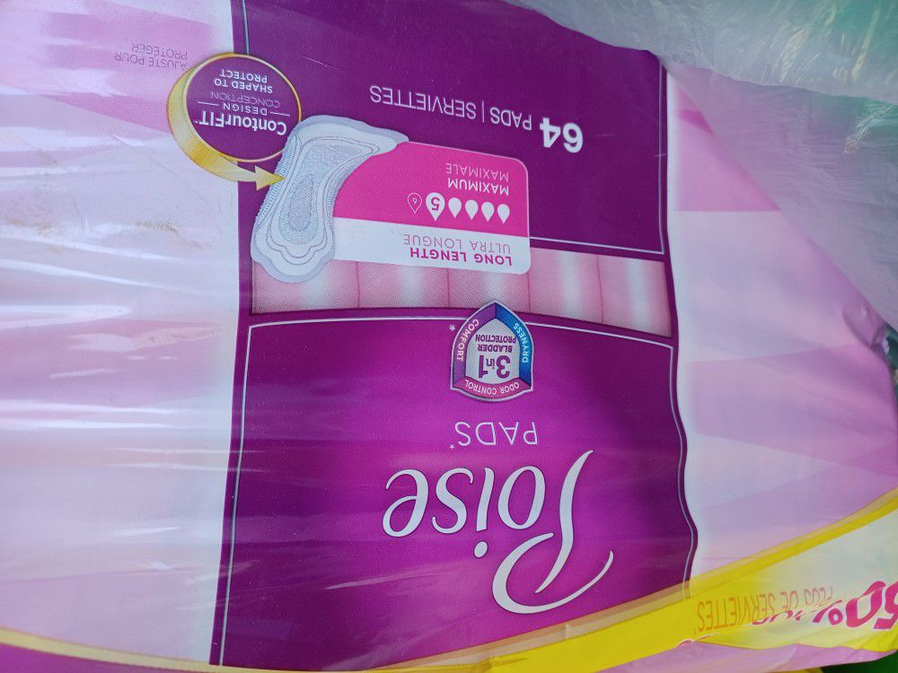 Poise Pads. New, Two Packages Of 64 Pads In Each Pack.