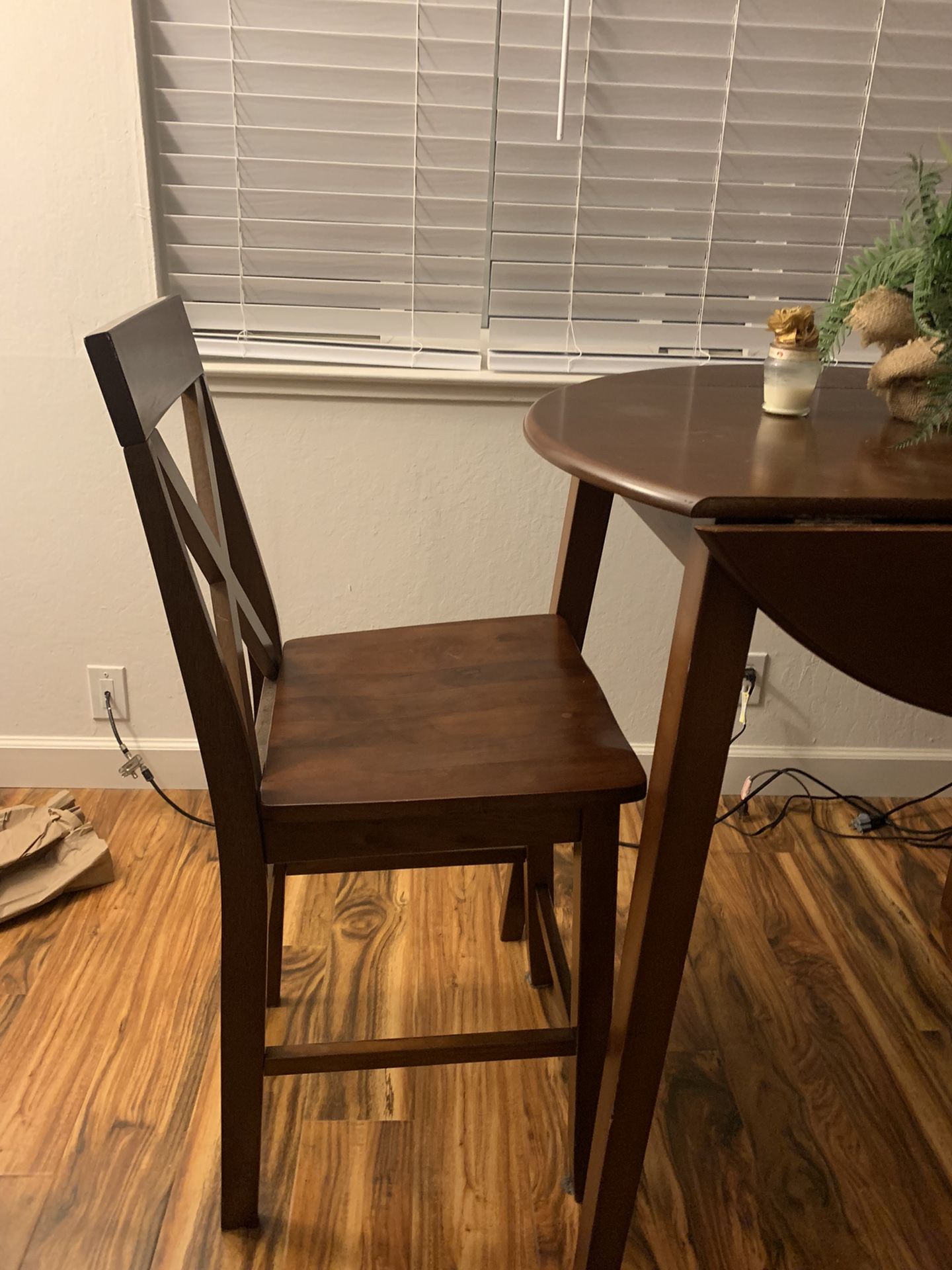 Brown High top Table And 2 Additional Ikea Chairs