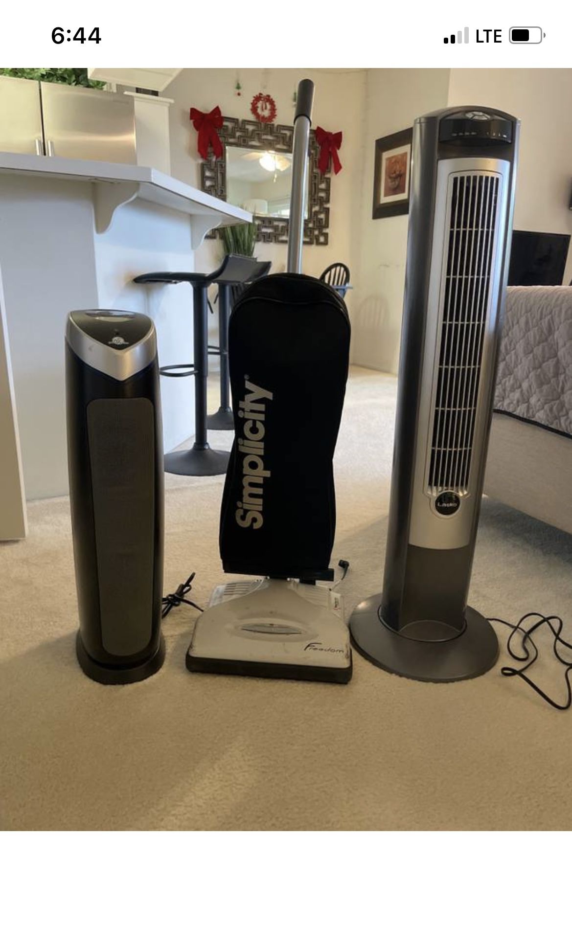1- Germgaurdian air purifier 5 speed with timer and UV $20.   2- Simplicity vacuum cleaner $25