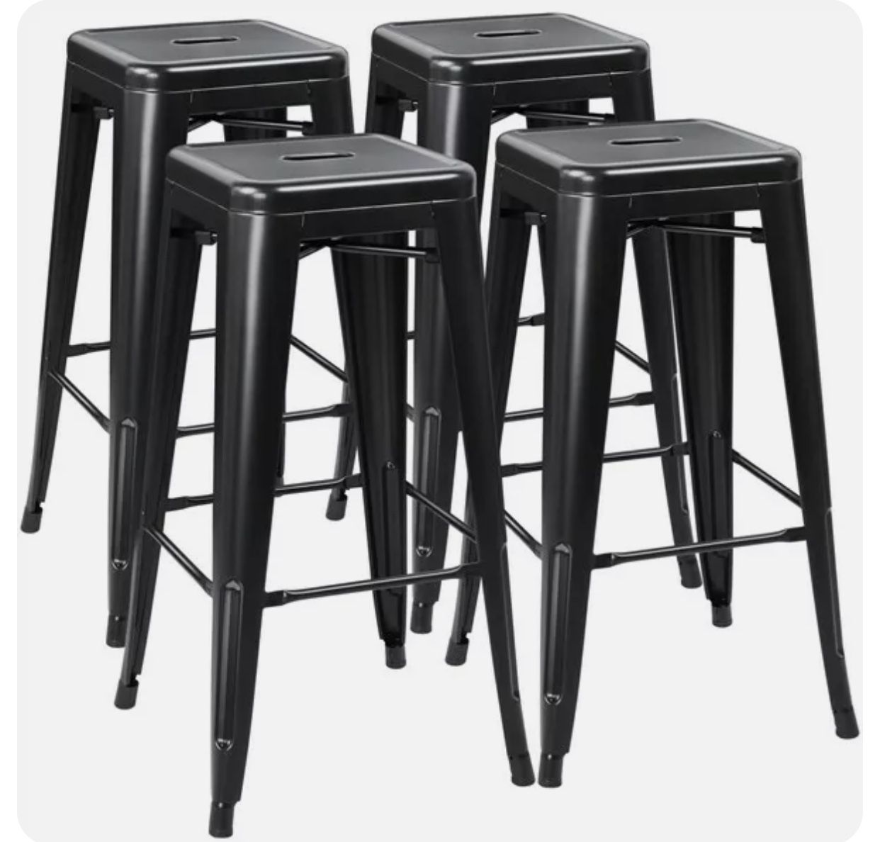 Bar Stools Set of 4 with Wooden Seat Backless Barstools Industrial Counter Height Bar Stools Stackable for Kitchen (26 inch, Matte Black )