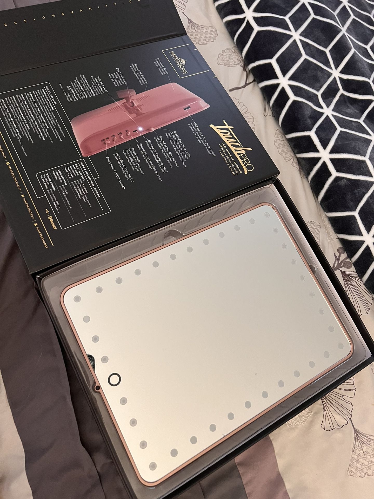 Impressions Vanity Touch Pro LED Makeup Mirror w/ Bluetooth Audio + Speakerphone & USB Chrager