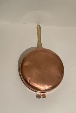 Vintage Copper and Brass Frying Pan, Sauce Pan, 16" Long and 8" Pan Size, Made in Portugal, Quality, Dawn Design, A Few Dings, Cooking Pan, Kitchen Thumbnail