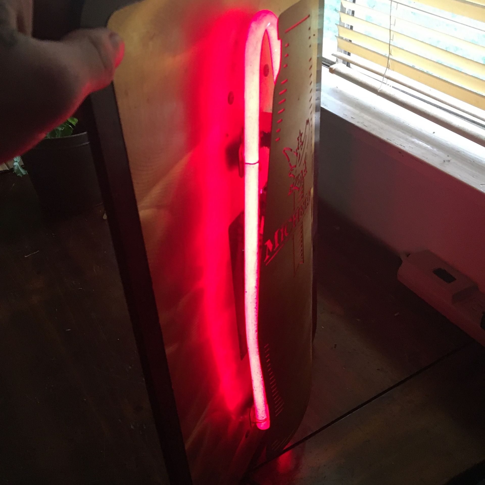 Golden Michelob Sign With Red Neon Light