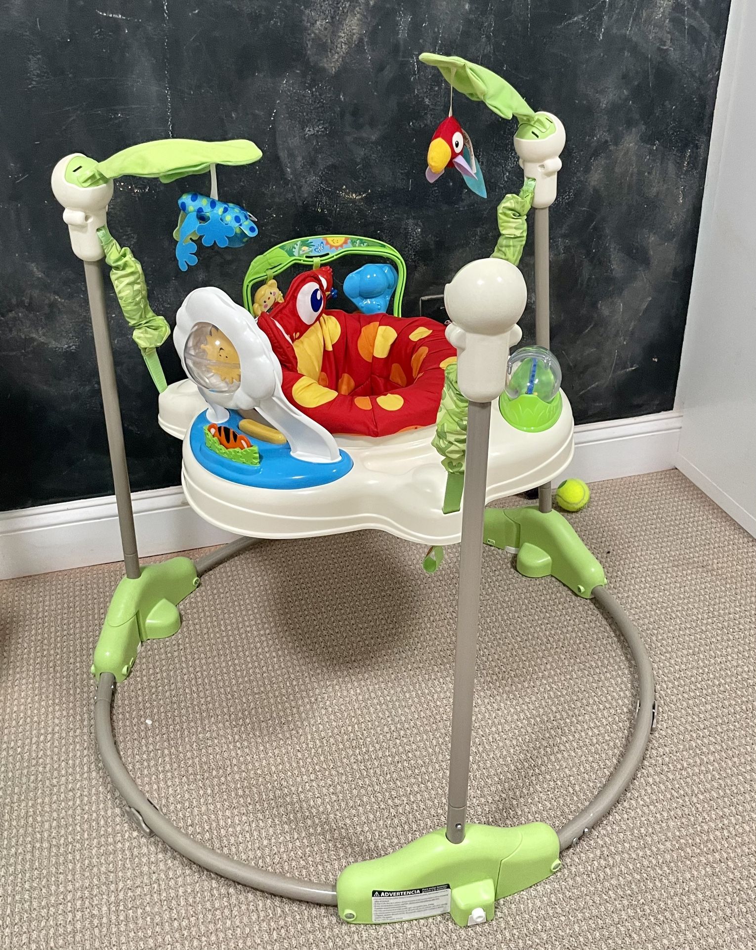 Fisher-Price Rainforest Jumperoo, freestanding baby activity center with lights, music, and toys