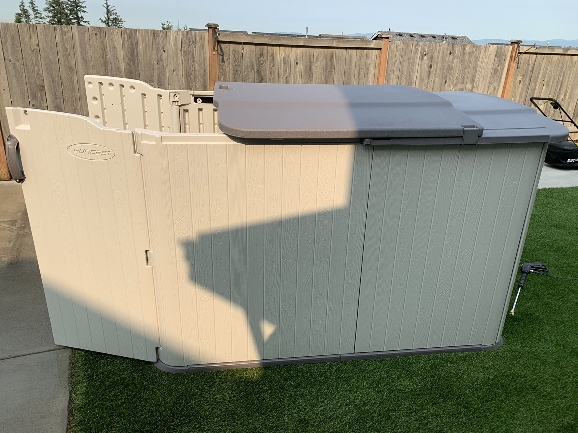 Suncast 98 cu. ft. Glidetop Horizontal Resin Storage Shed for Backyard