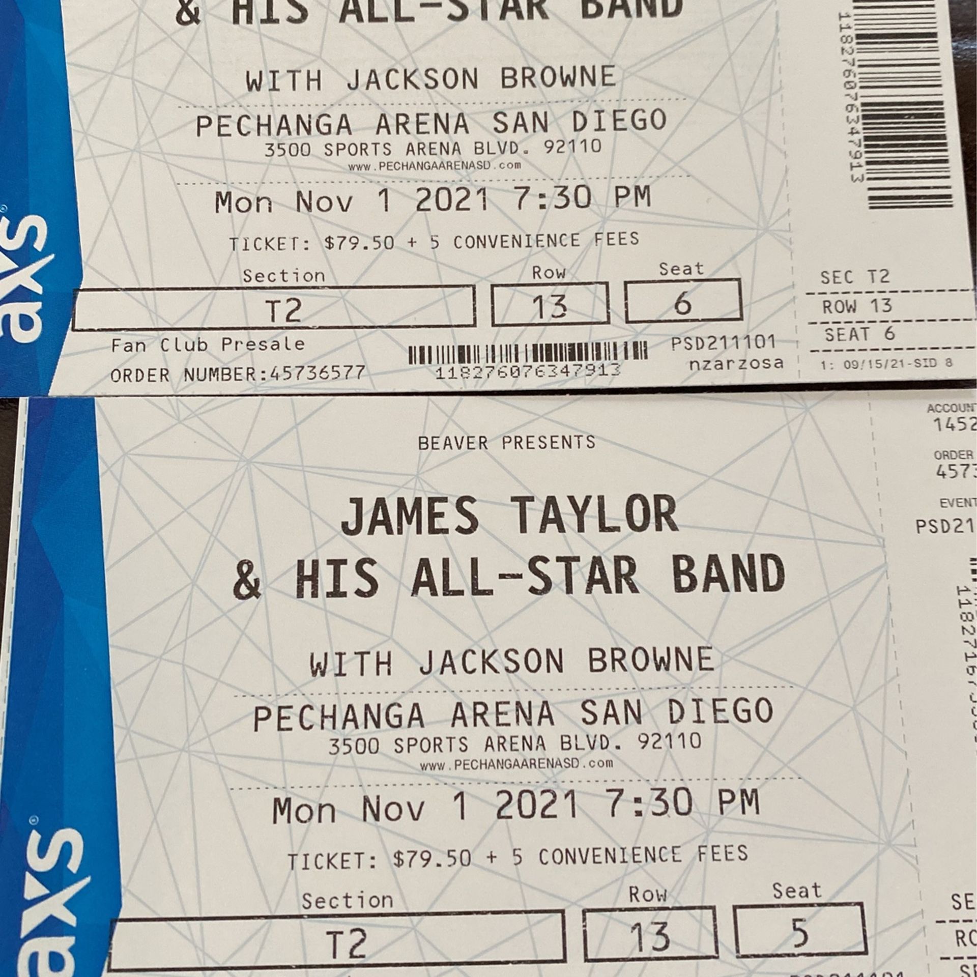 James Taylor N Jackson Browne Tickets