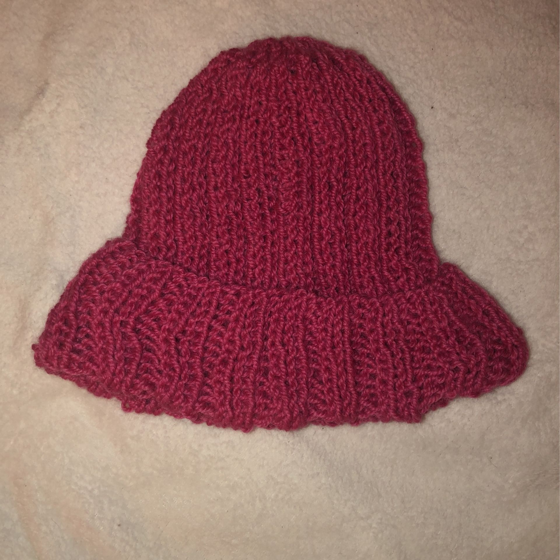 Pink Knitted Hat With Folded Brim
