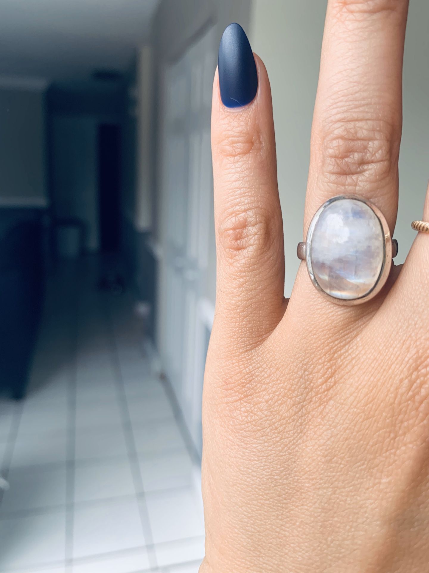Silver Ring with Oval Moonstone Size 7