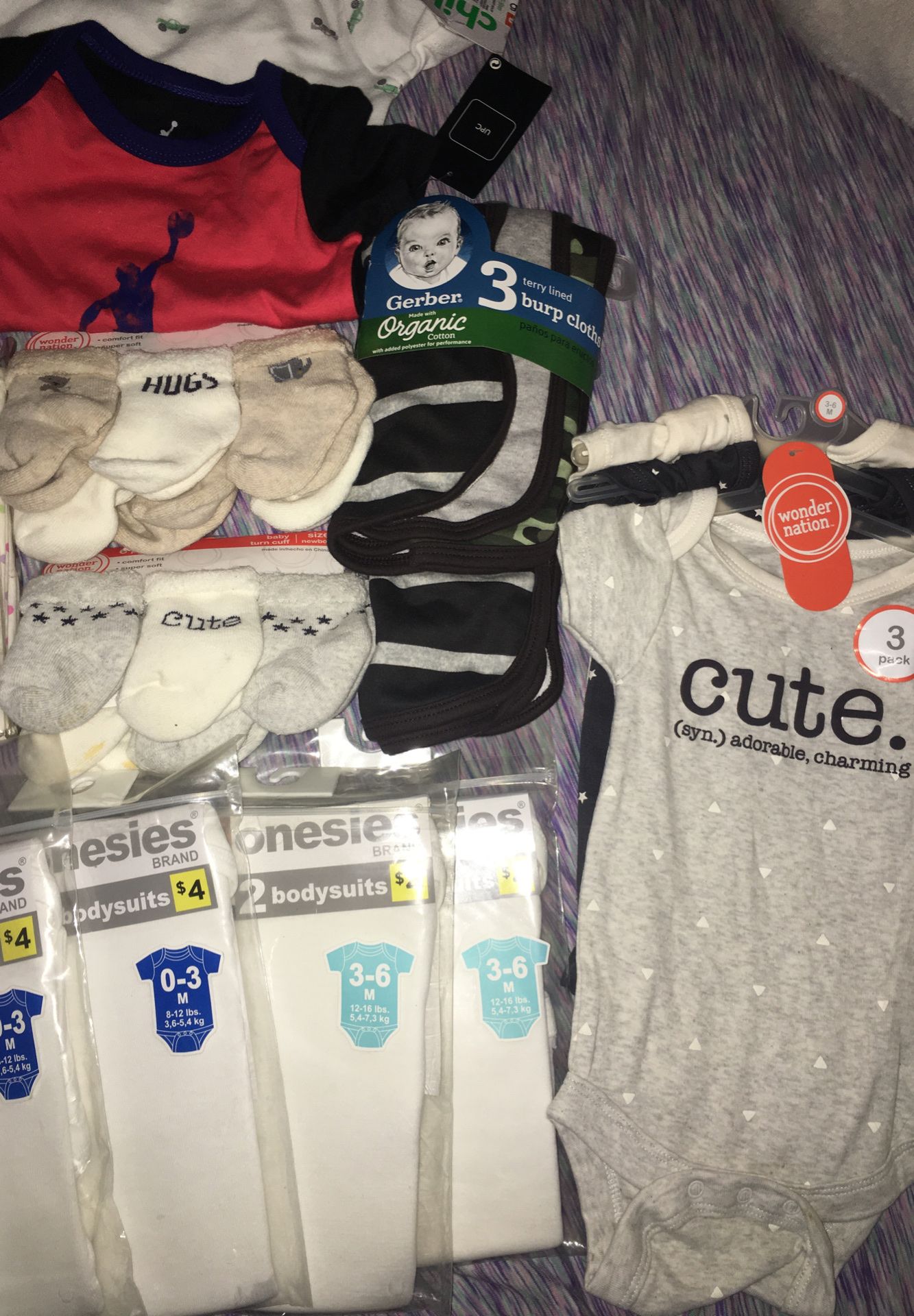 Baby onesies baby knit set baby burp clothes baby fitted crib sheet baby blanket & neck pillow set
