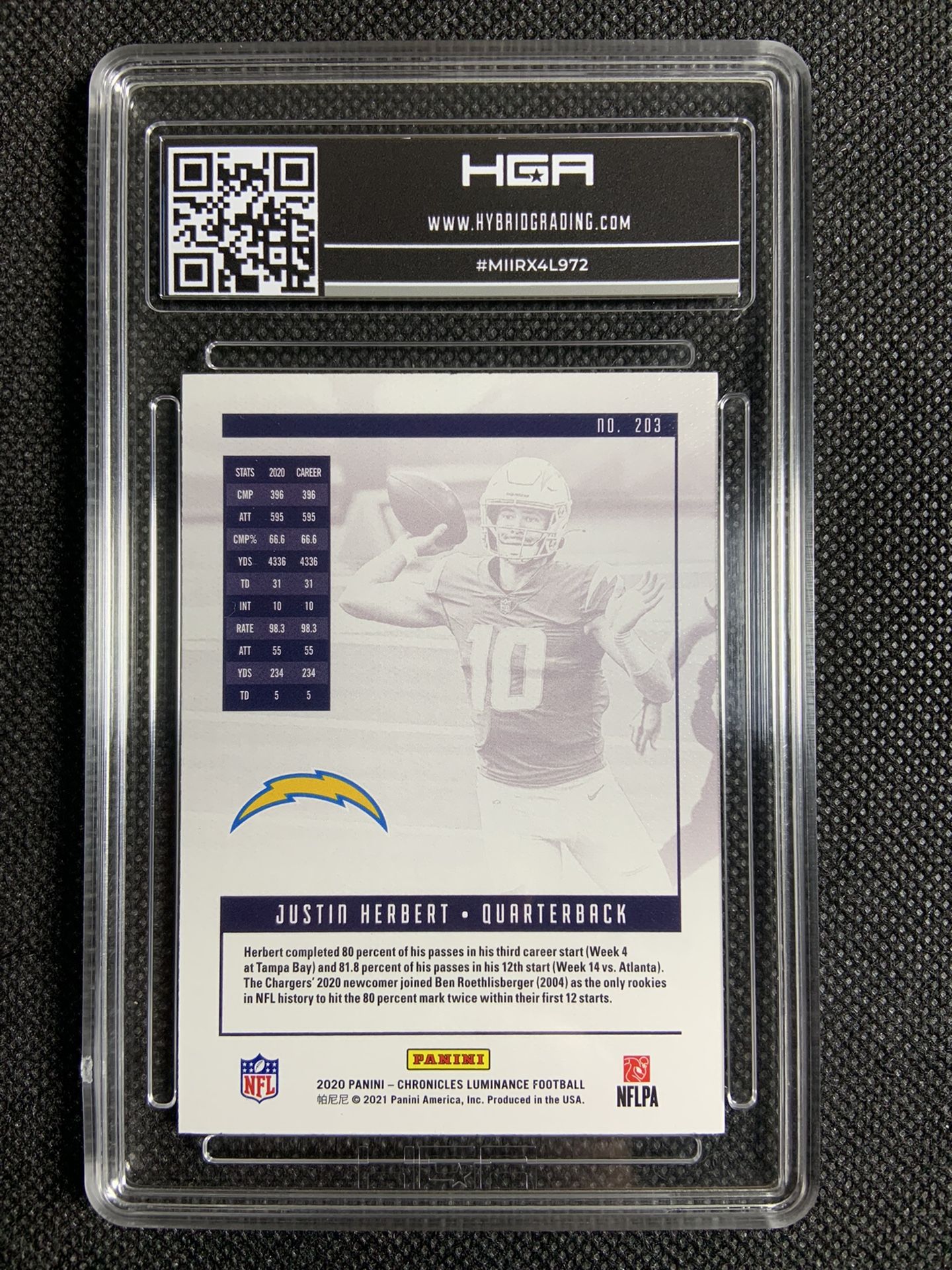 2020 Panini Chronicles Justin Herbert Luminance Rookie RC #203 HGA 9.5 Gem Mint🔥🔥🔥