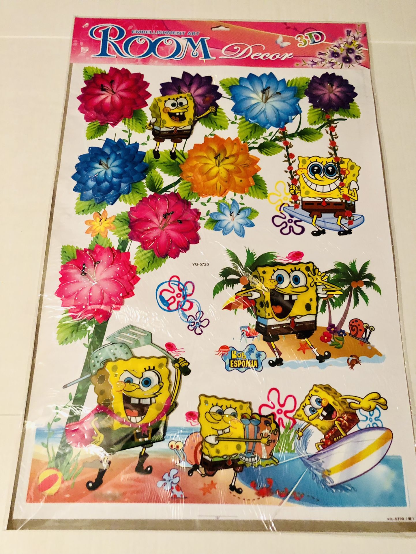 Sponge Bob 3D Wall, Mirror or Window Sticker Absolutely Stunning Some of the Decals Pop out and look realistic 30x20 Inches 5 available listing is