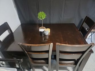 Wood Dining Table W/ 4 Chairs & Bench Thumbnail