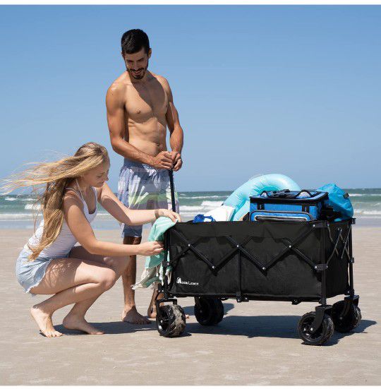 （🆕inbox）Collapsible Folding Wagon Beach Carts with Big Wheels for Sand