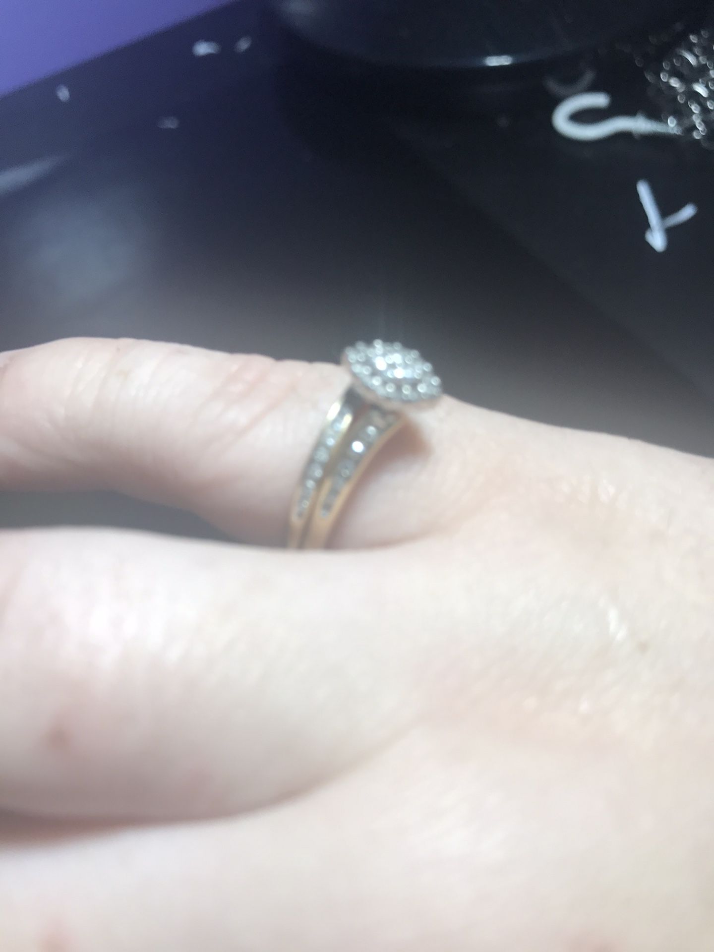 Wedding band and engagement ring