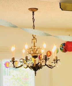 Vintage Brass and Crystal Chandelier Thumbnail